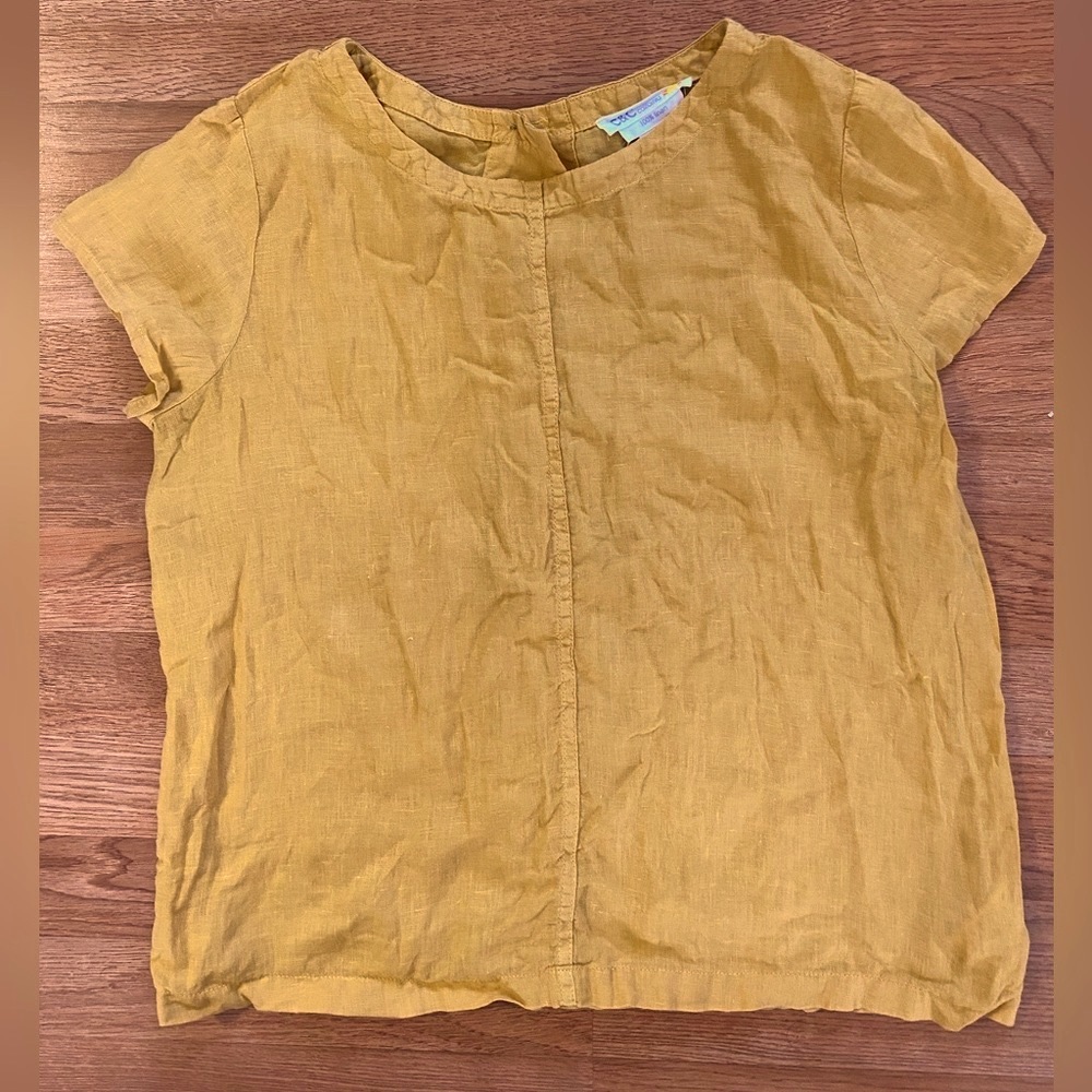 C&C California Women’s 100% Linen Short Sleeve Top with Button Up Back